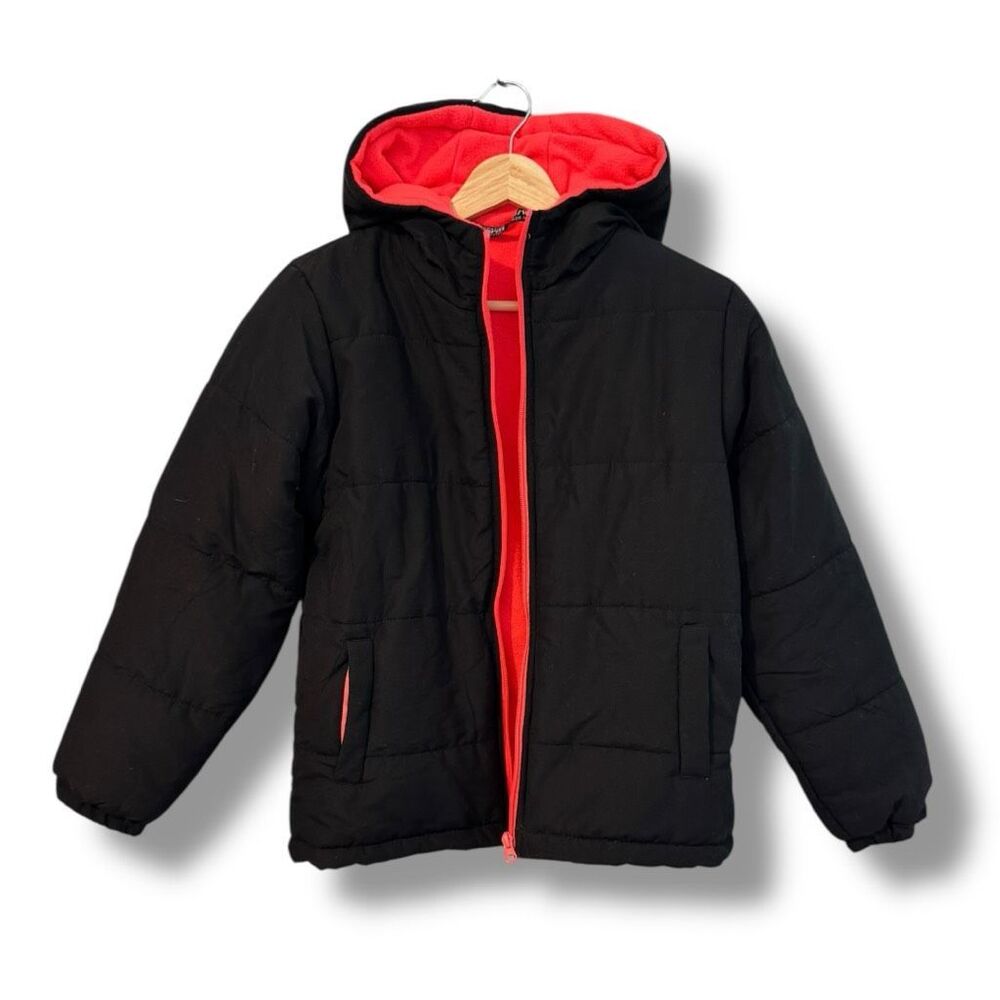 Operation Warm Girl's Black & Pink Hooded Quilted Puffer Jacket Size 14/16